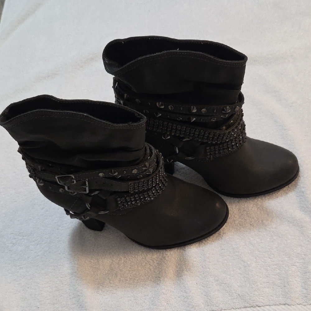 Black Suede Ankle Boots with Strap Details
